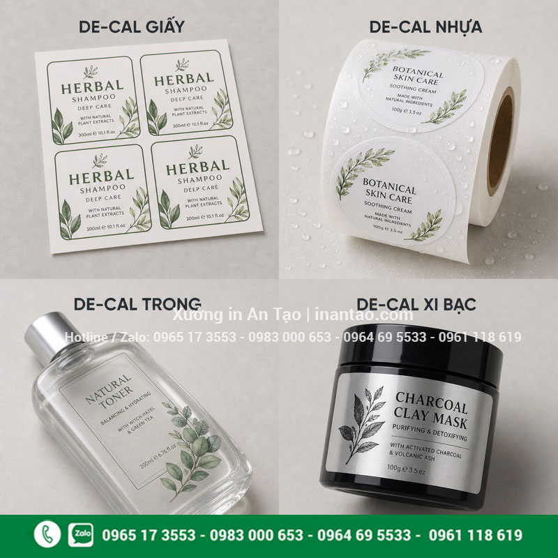 So sánh chất liệu in tem nhãn decal phổ biến Các chất liệu in tem nhãn decal giấy nhựa trong và xi bạc