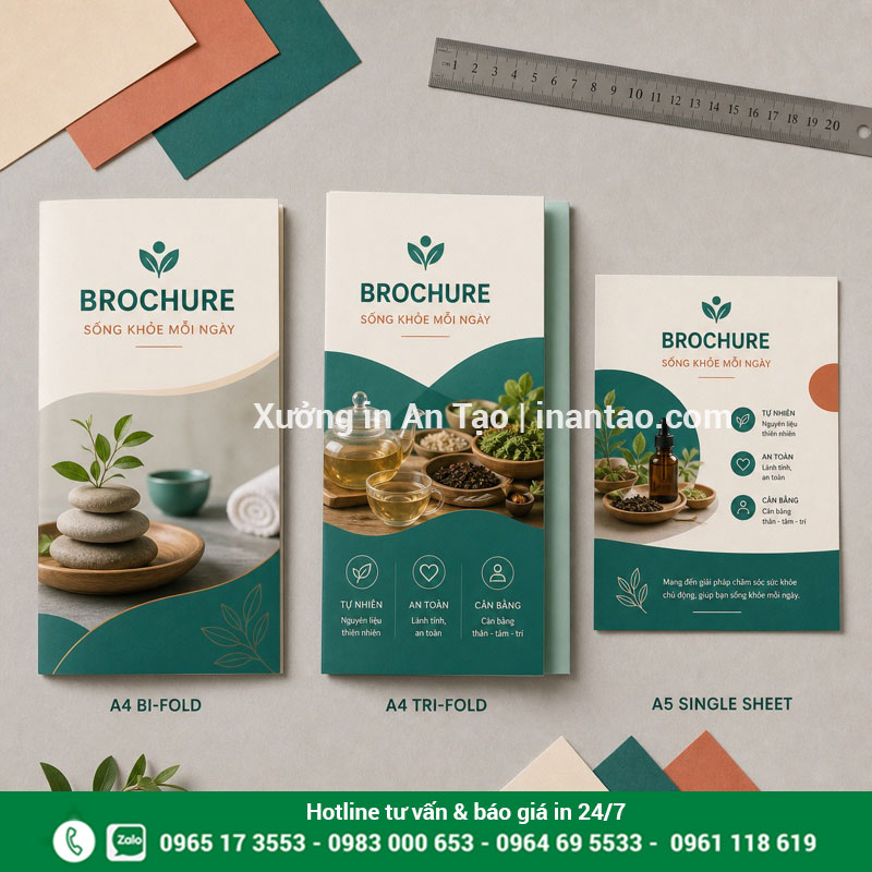 So sánh kích thước và kiểu gấp khi in brochure Các kích thước in brochure A4 gấp đôi, A4 gấp ba và A5