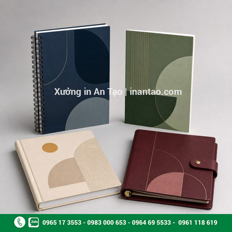 So sánh các kiểu đóng gáy sổ tay theo yêu cầu Các kiểu đóng gáy khi in sổ tay gồm lò xo, bìa mềm, bìa cứng và bìa còng