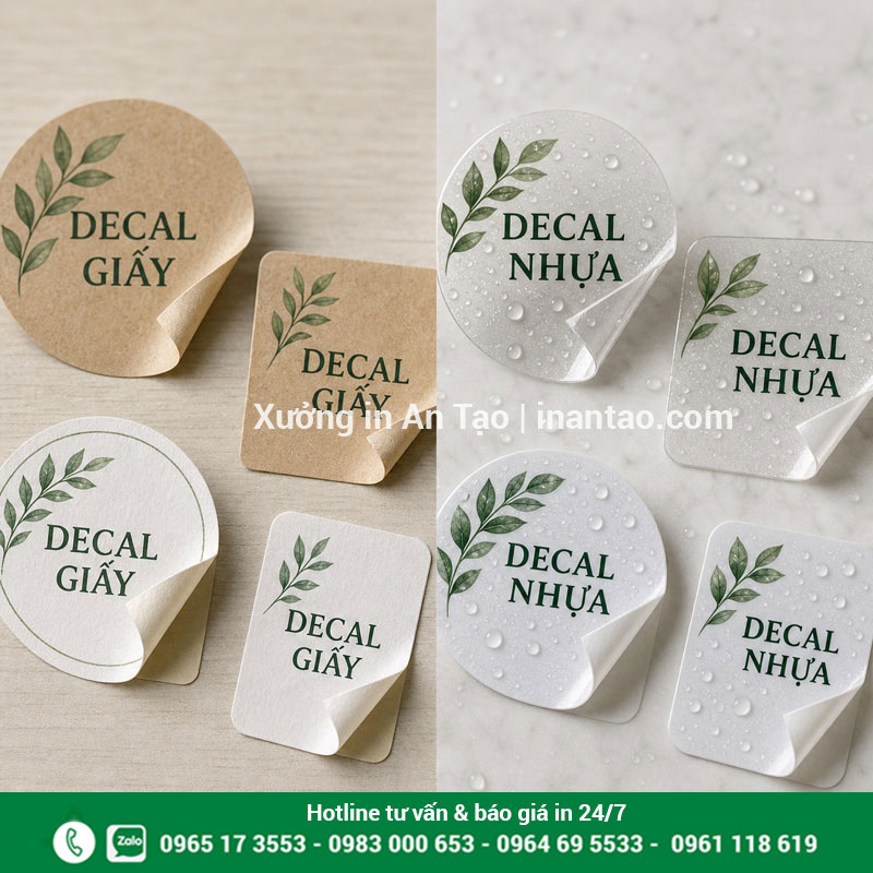 Chất liệu in decal giấy và nhựa So sánh chất liệu in decal giấy và decal nhựa chống nước