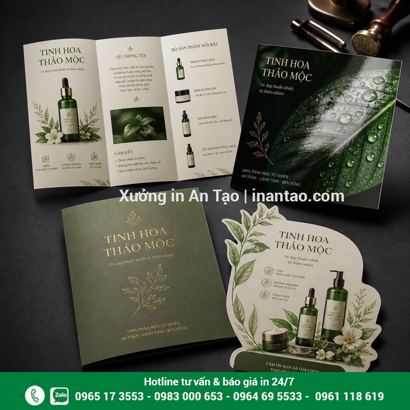 Gia công sau in brochure đẹp và chuyên nghiệp Các kiểu gia công sau in brochure gồm cán màng, ép kim và bế hình