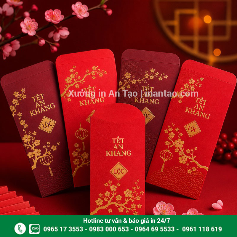 In bao lì xì đẹp theo yêu cầu tại indecaltemnhan.com Mẫu in bao lì xì đỏ vàng hoàn thiện theo yêu cầu