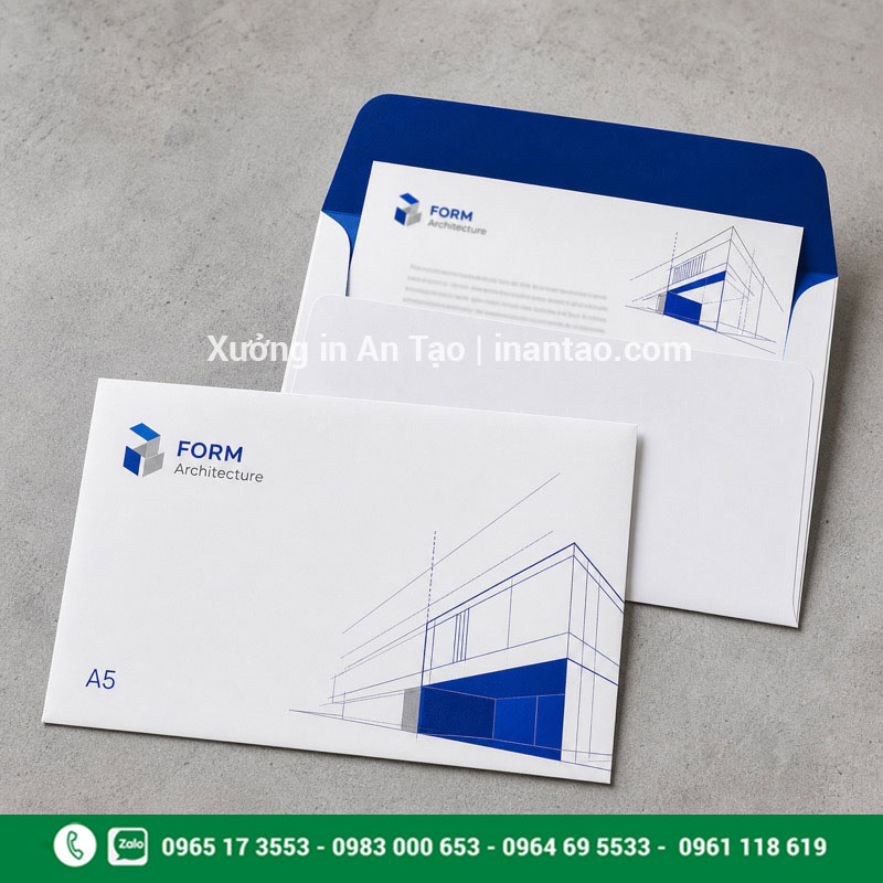 In bao thư A5 theo nhận diện doanh nghiệp Mẫu in bao thư A5 đựng giấy A4 gấp đôi