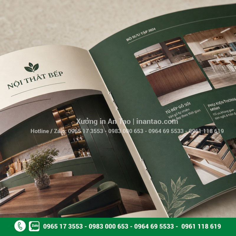 Chi tiết in catalogue đóng ghim giữa In catalogue đóng ghim giữa chắc chắn và mở dễ dàng