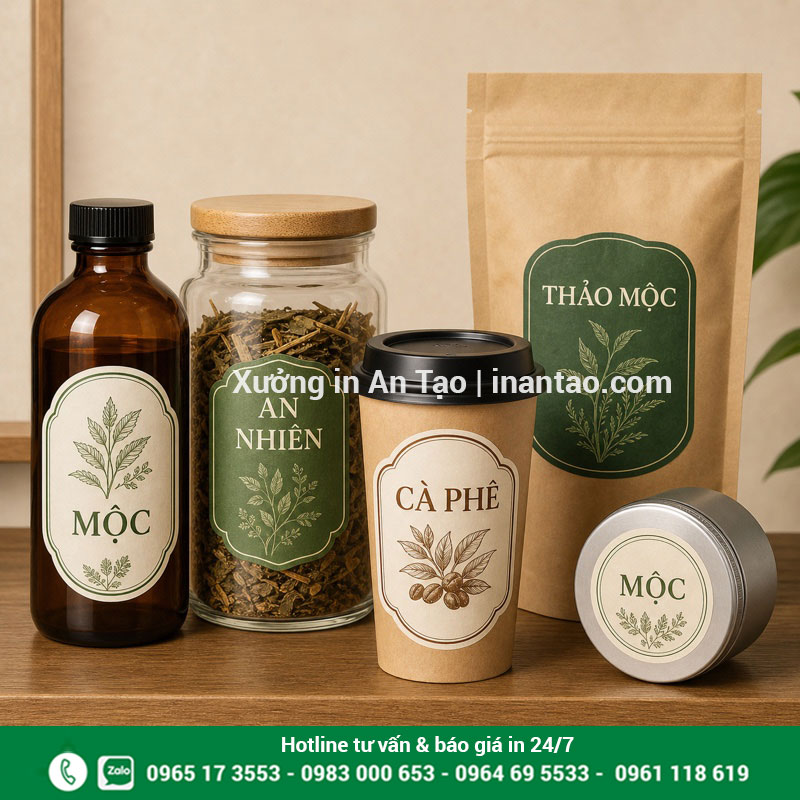 In decal dán bao bì sản phẩm In decal dán chai lọ ly giấy hộp và túi sản phẩm