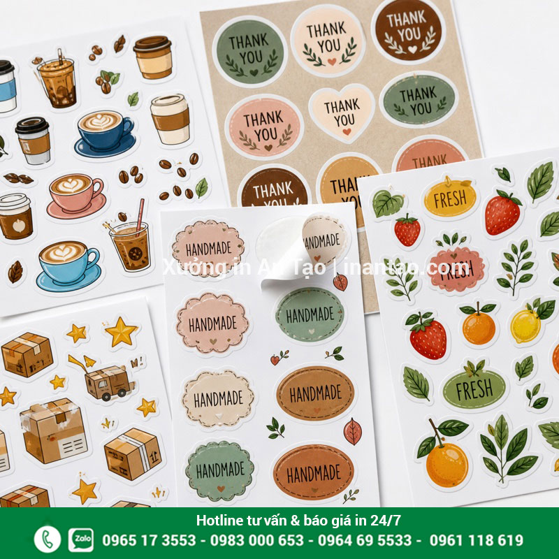 In decal sticker bế hình theo yêu cầu Mẫu in decal sticker bế theo hình trên tờ