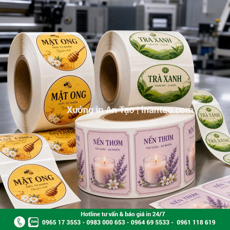 In decal tem nhãn dạng cuộn Cuộn in decal tem nhãn thực phẩm và mỹ phẩm thành phẩm