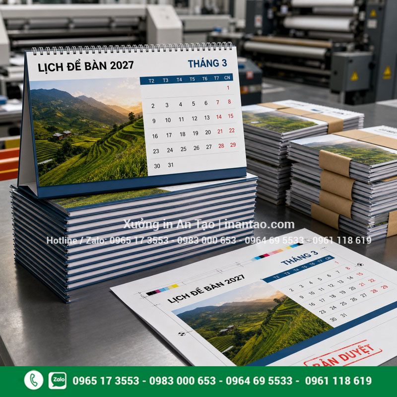 Giải pháp in lịch để bàn số lượng ít In lịch để bàn số lượng ít tại xưởng với bản duyệt màu