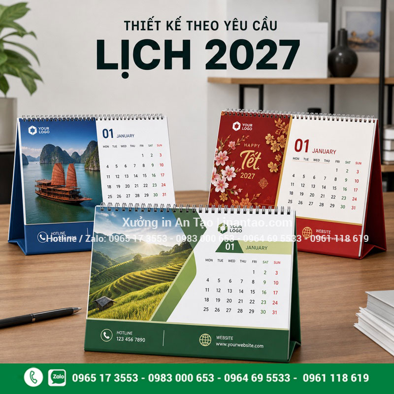 In lịch để bàn theo yêu cầu cho doanh nghiệp Bộ in lịch để bàn theo yêu cầu với nhiều phong cách thiết kế