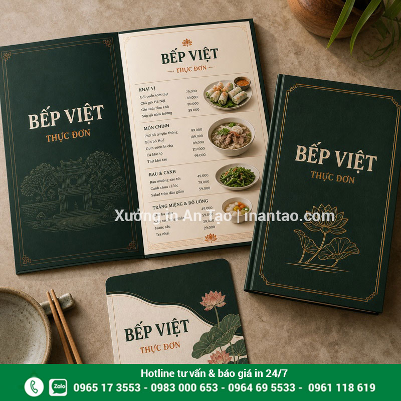 In menu đẹp theo yêu cầu tại indecaltemnhan.com Bộ in menu hoàn chỉnh cho nhà hàng và quán ăn