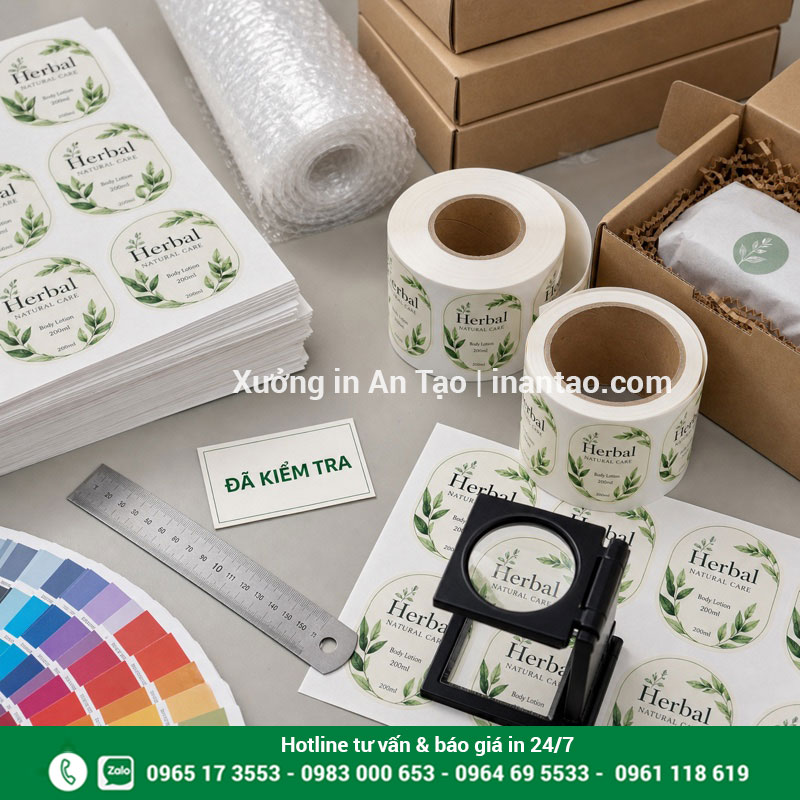 Kiểm tra đóng gói tem decal thành phẩm Kiểm tra màu kích thước và đóng gói tem decal