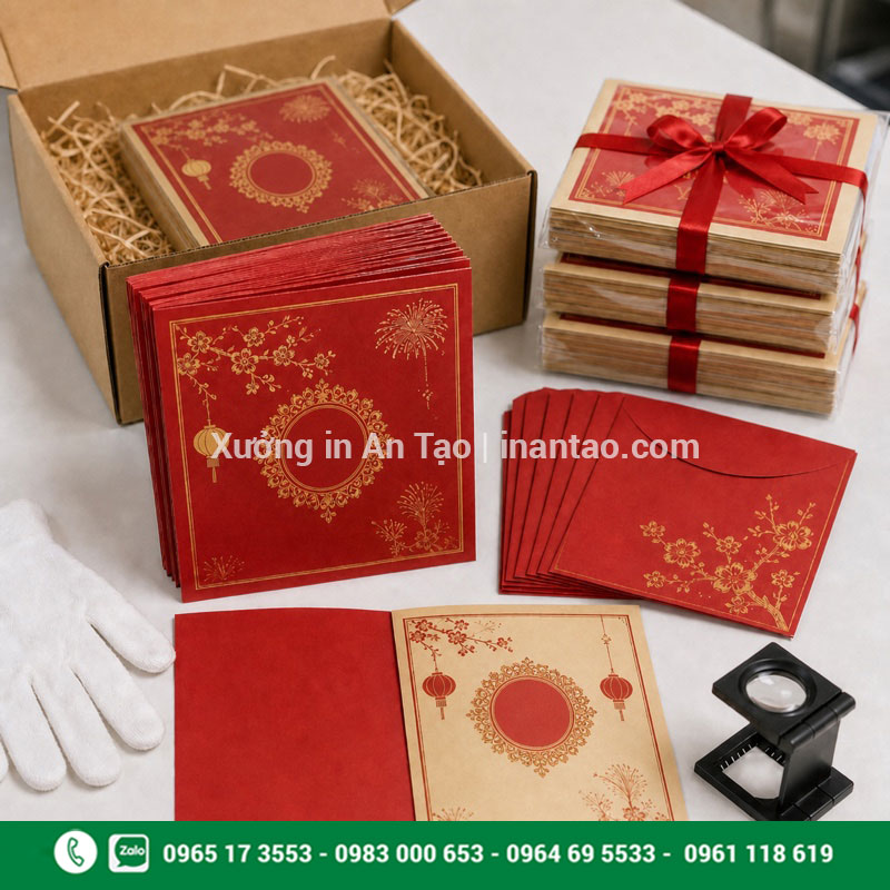 Kiểm tra chất lượng thiệp Tết thành phẩm Kiểm tra thiệp Tết thành phẩm và bao thư trước đóng gói