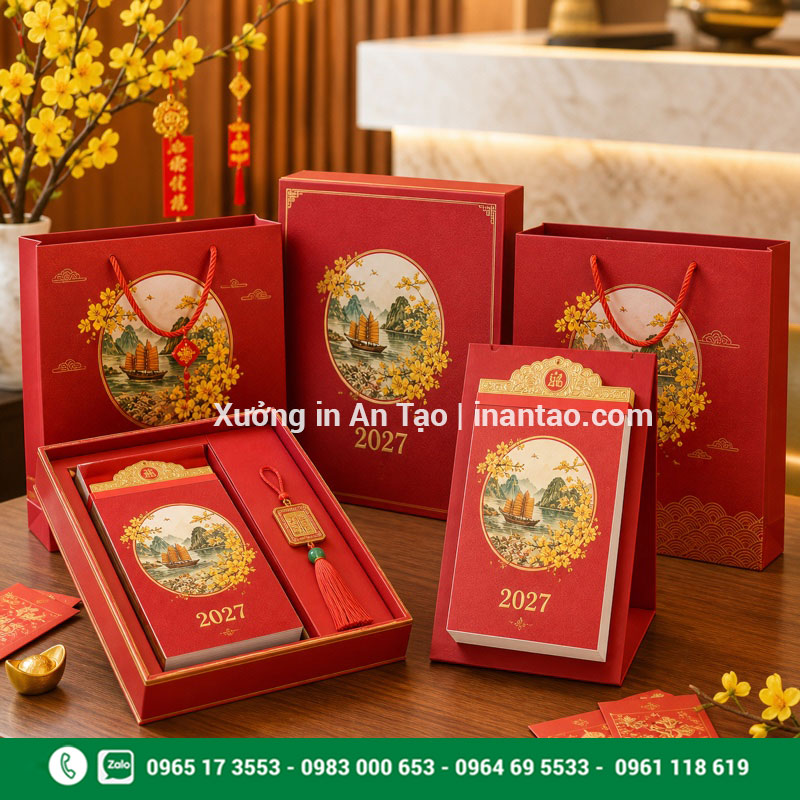 Lịch bloc làm quà tặng khách hàng và đối tác Bộ lịch bloc kèm hộp và túi làm quà tặng doanh nghiệp