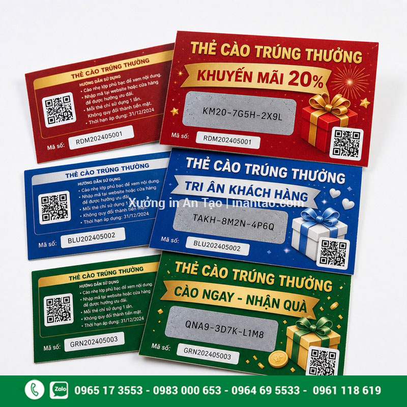 Mẫu in thẻ cào trúng thưởng theo chiến dịch Mẫu in thẻ cào khuyến mãi và tri ân khách hàng