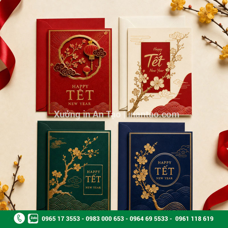 Mẫu in thiệp chúc Tết đẹp cho doanh nghiệp Mẫu in thiệp chúc Tết sang trọng nhiều màu sắc
