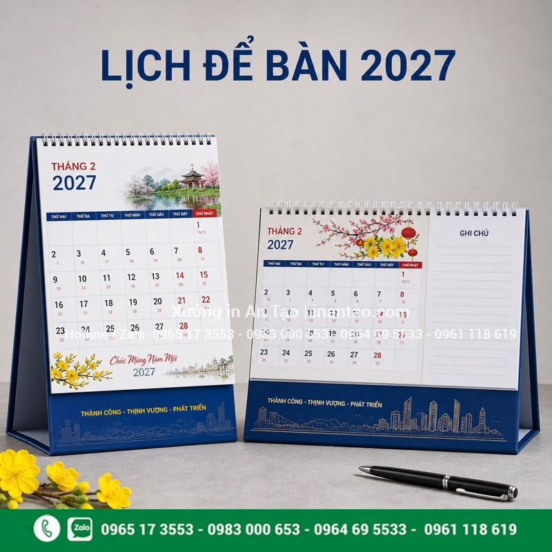 So sánh mẫu lịch để bàn chữ A và lịch ghi chú Mẫu lịch để bàn chữ A và lịch bàn có phần ghi chú