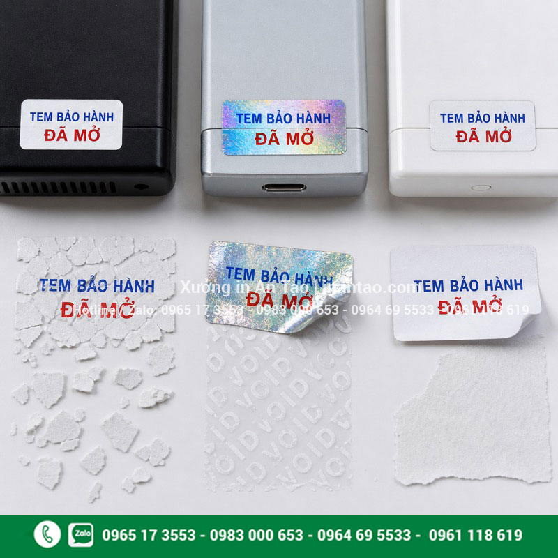 In tem bảo hành vỡ chống bóc chuyển Tem bảo hành vỡ để lại dấu hiệu khi bị bóc