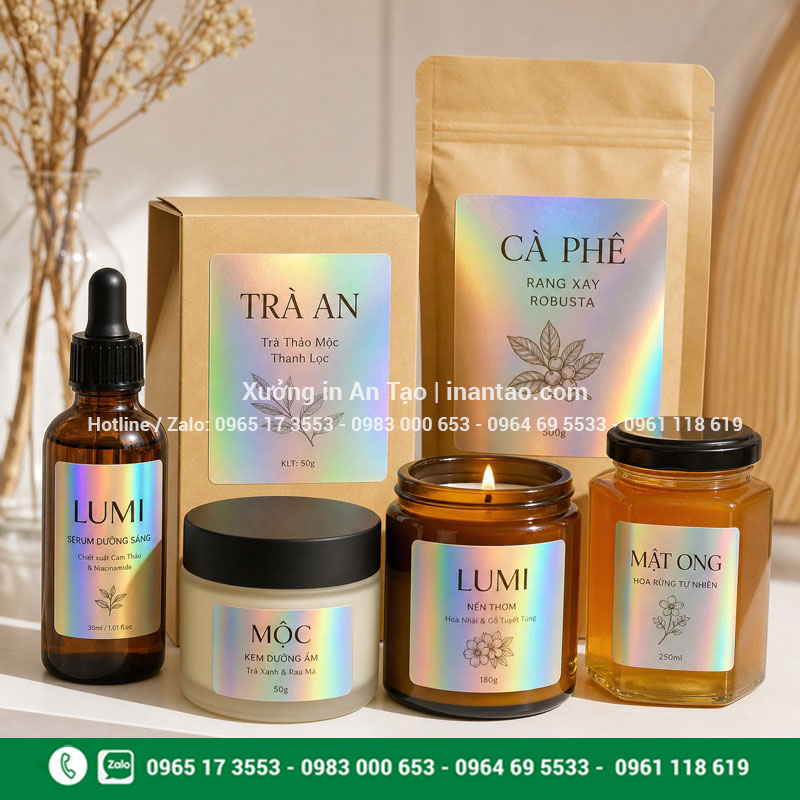 Ứng dụng tem bảy màu thường trên bao bì sản phẩm Tem bảy màu thường dán trên mỹ phẩm thực phẩm và quà tặng