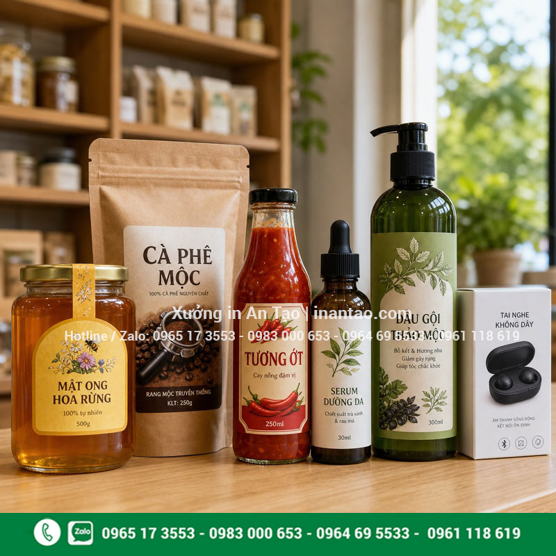 Mẫu in tem ứng dụng trên nhiều loại sản phẩm Ứng dụng in tem cho thực phẩm mỹ phẩm và hàng tiêu dùng
