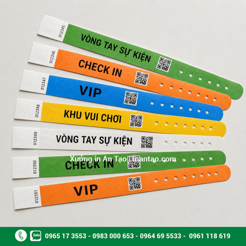Vòng tay giấy in theo yêu cầu tại indecaltemnhan.com Vòng tay giấy in màu có mã QR và số thứ tự