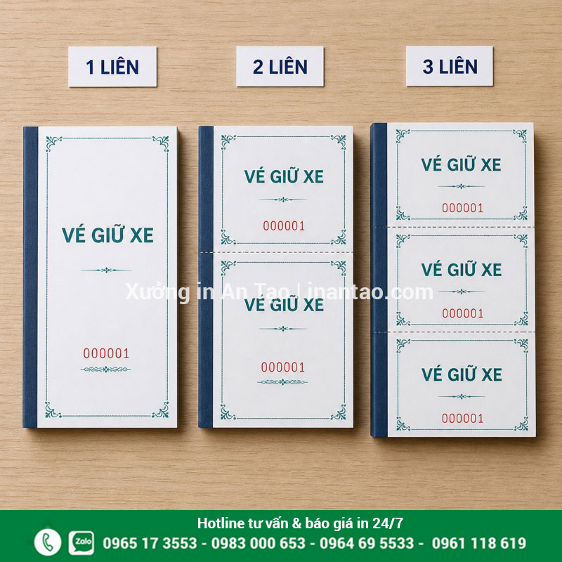 Các loại vé giữ xe 1 liên 2 liên 3 liên So sánh các mẫu vé giữ xe 1 liên, 2 liên và 3 liên