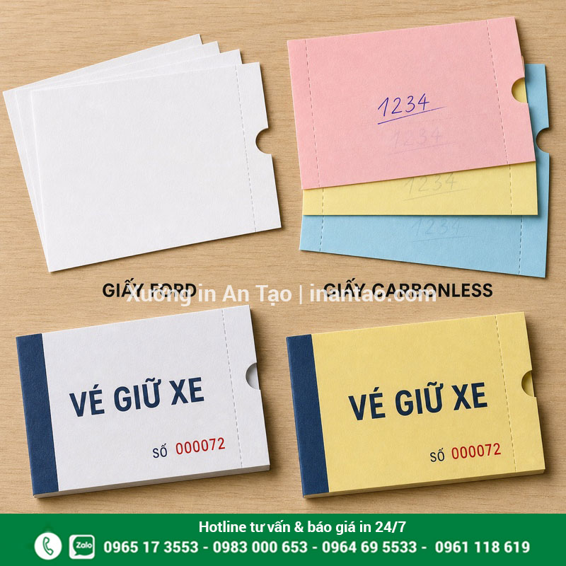 Chất liệu giấy in phiếu giữ xe So sánh giấy Ford và giấy carbonless để in phiếu giữ xe