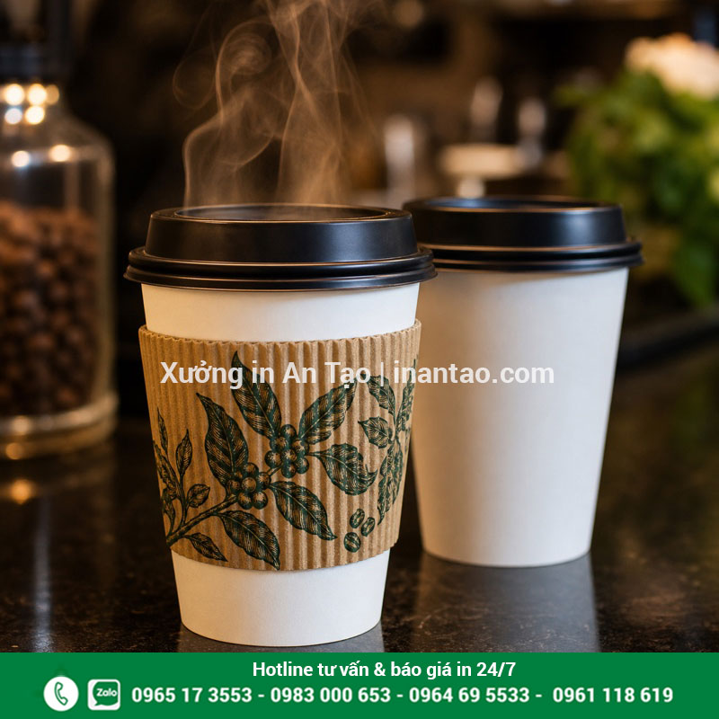Cover chống nóng hỗ trợ cầm cốc cà phê nóng an toàn hơn Cover chống nóng bằng carton sóng cho cốc cà phê mang đi