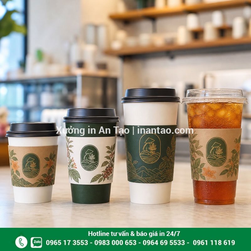 Cover ly giấy theo kích thước 8oz 12oz và 16oz Cover ly giấy và cover ly nhựa theo nhiều kích thước cốc