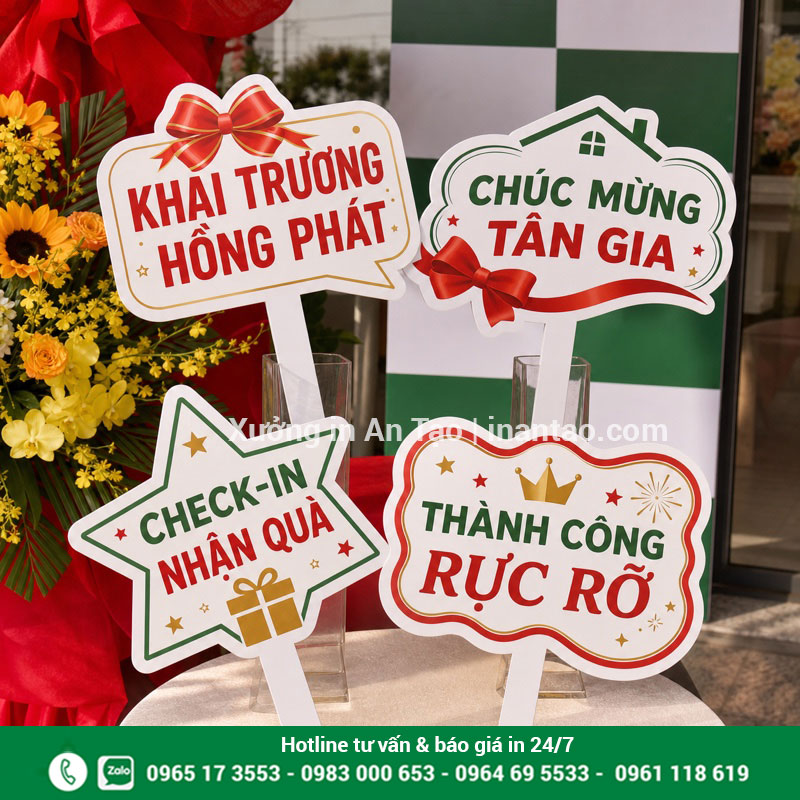 Hashtag cầm tay khai trương thiết kế nổi bật Bộ hashtag cầm tay khai trương màu đỏ vàng đã hoàn thiện