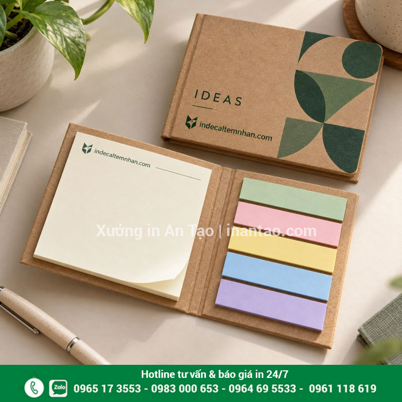 Bộ giấy note có keo trong bìa Kraft Bộ giấy note trong bìa Kraft có tập ghi chú và giấy đánh dấu nhiều màu