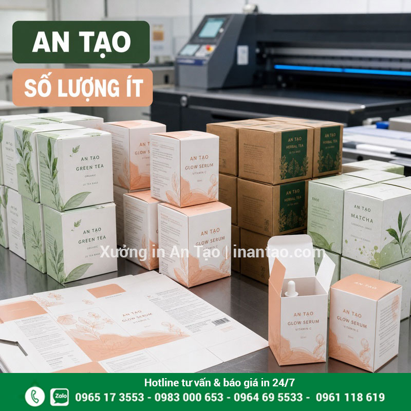 In hộp giấy số lượng ít tại xưởng indecaltemnhan.com Lô in hộp giấy số lượng ít hoàn thiện bằng công nghệ kỹ thuật số