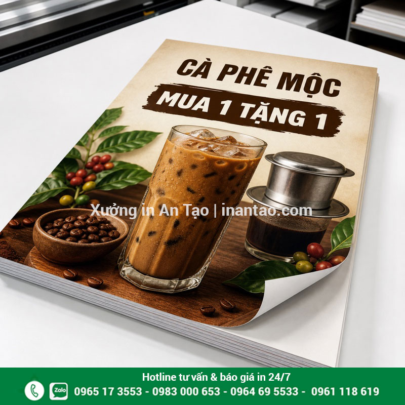 In poster giấy Couche màu sắc rõ nét Thành phẩm in poster giấy Couche cho chương trình khuyến mãi quán cà phê