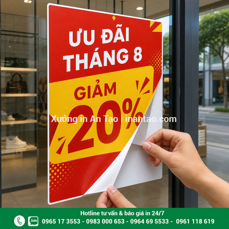 In poster quảng cáo decal giấy dễ thi công Mẫu in poster quảng cáo decal giấy dán trên cửa kính cửa hàng