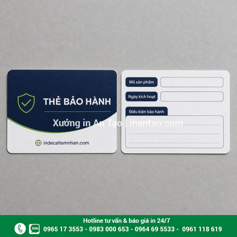 In thẻ bảo hành TP HCM dạng card nhỏ gọn Thẻ bảo hành hai mặt in rõ vùng thông tin sản phẩm