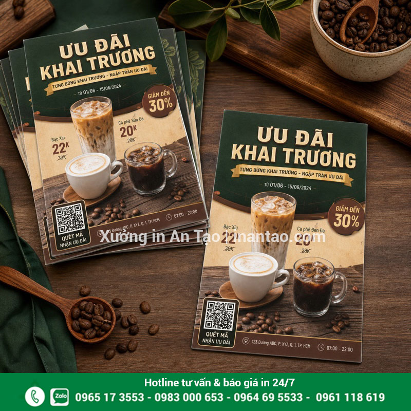 In tờ rơi A5 giá rẻ HCM hai mặt Mẫu in tờ rơi A5 giá rẻ HCM cho quán cà phê