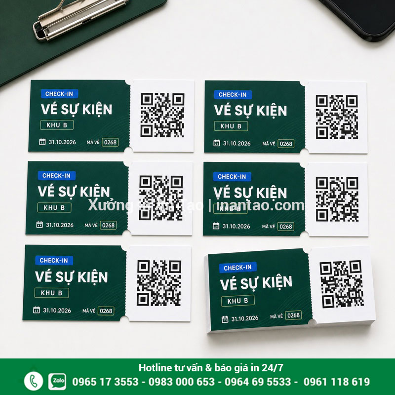 In vé sự kiện có QR code hỗ trợ check-in In vé sự kiện QR code riêng cho từng khách và từng khu vực