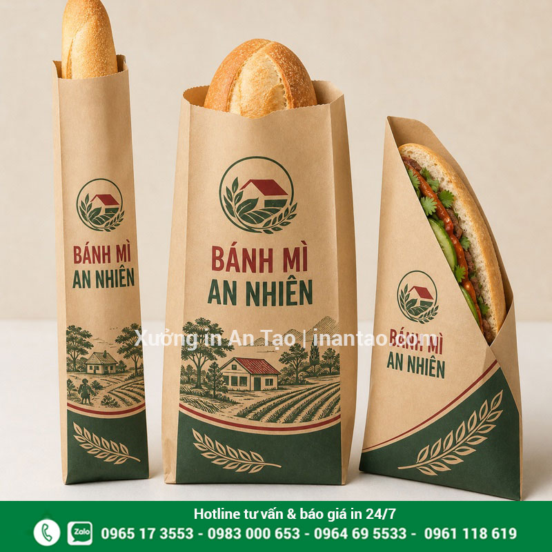 Kích thước in túi giấy bánh mì phổ biến Ba kiểu túi giấy đựng bánh mì cho nhiều loại bánh