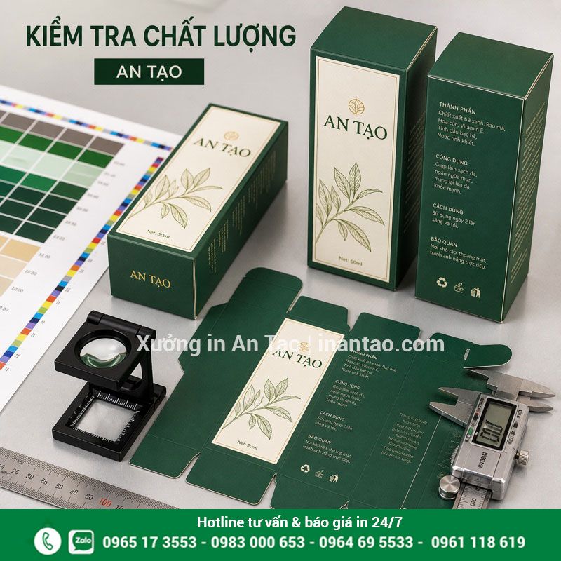 Kiểm tra chất lượng hộp giấy thành phẩm Kiểm tra màu in, kích thước, đường bế và nếp gấp hộp giấy