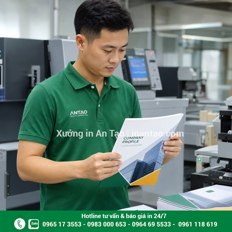 Kiểm tra chất lượng in profile tại xưởng TPHCM Nhân viên người Việt kiểm tra thành phẩm in profile tại xưởng