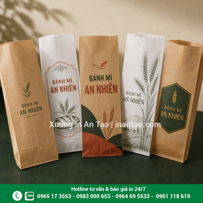 Mẫu thiết kế in túi giấy đựng bánh mì đẹp Nhiều mẫu in túi giấy bánh mì kraft và giấy trắng