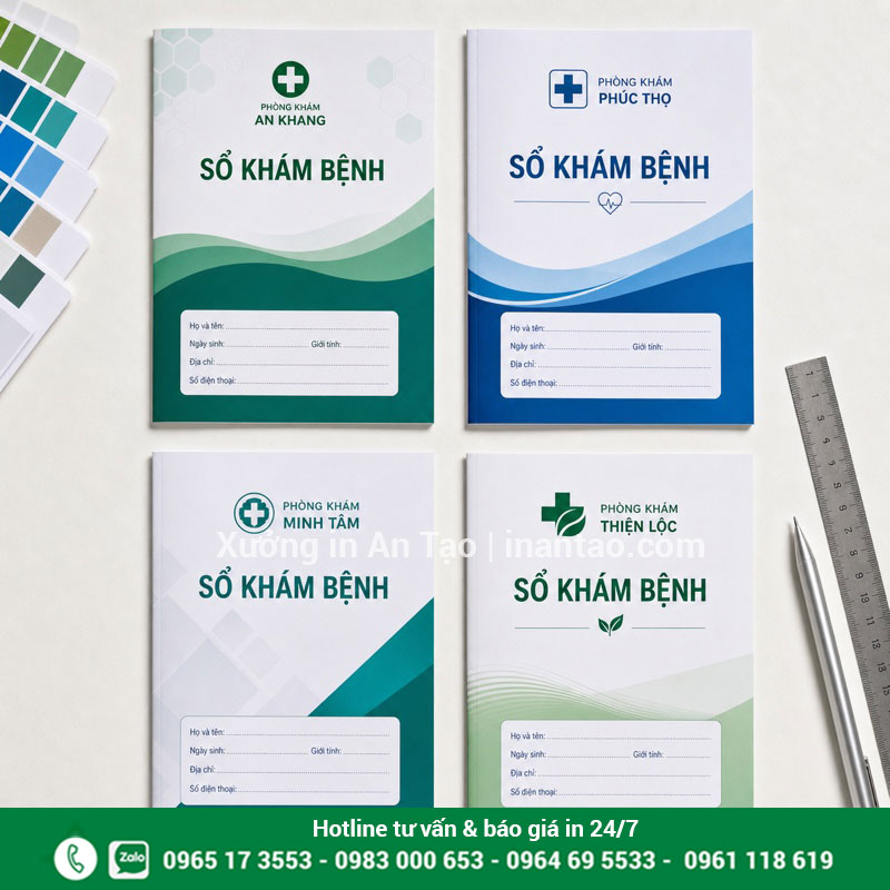 Mẫu sổ khám bệnh đẹp theo nhận diện cơ sở y tế Mẫu sổ khám bệnh bìa xanh trắng dành cho phòng khám