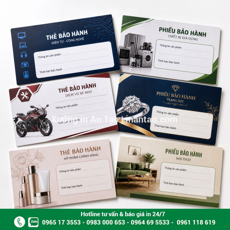 Mẫu in thẻ bảo hành cho nhiều ngành hàng Bộ mẫu thẻ bảo hành cho điện tử gia dụng xe máy và mỹ phẩm
