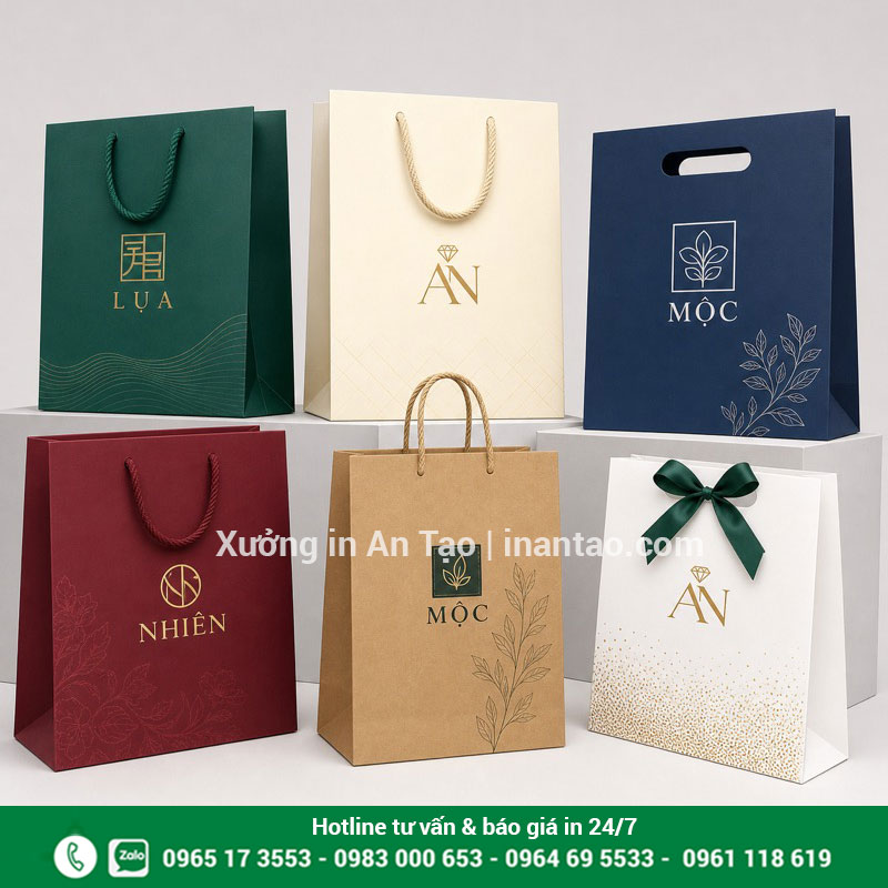 Các mẫu in túi giấy theo ngành hàng Mẫu túi giấy cho thời trang quà tặng trang sức và sự kiện