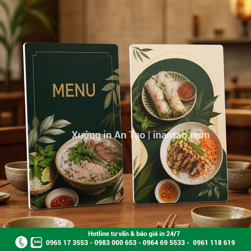 Thiết kế menu fomex cho nhà hàng Menu fomex hai mặt dành cho nhà hàng món Việt
