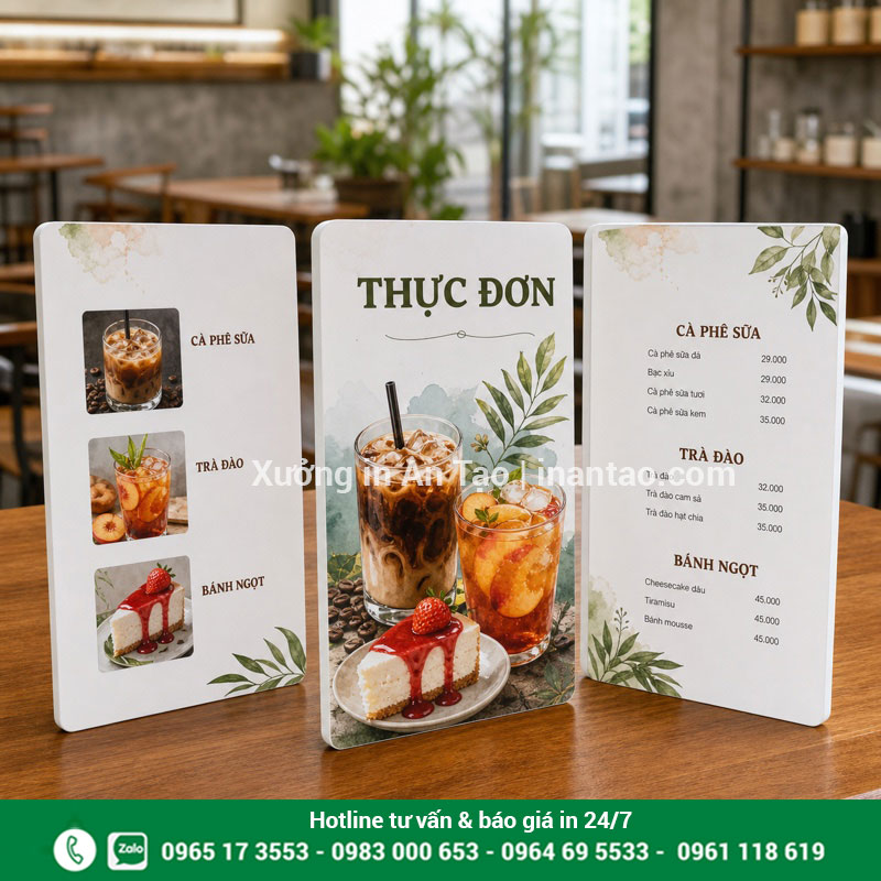 Menu formex in theo yêu cầu tại indecaltemnhan.com Mẫu menu formex hoàn thiện cho quán cà phê tại indecaltemnhan.com