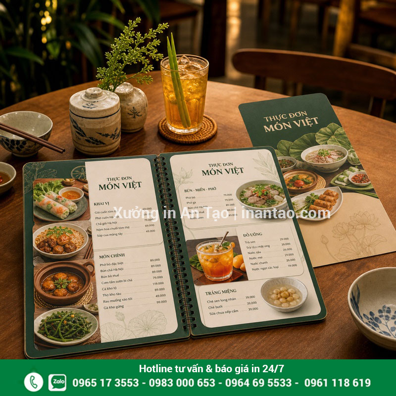 Ứng dụng menu nhựa tại nhà hàng và quán cà phê Menu nhựa được sử dụng trong không gian quán ăn hiện đại