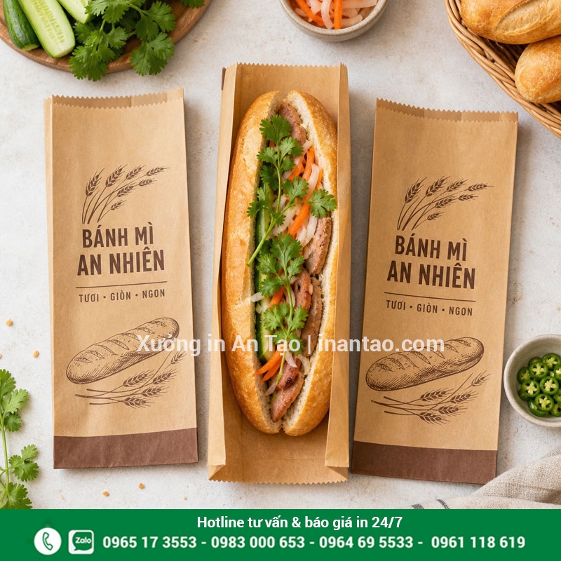 Chọn túi giấy bánh mì phù hợp món nhiều dầu Túi giấy đựng bánh mì nhiều nhân trên bàn thực phẩm