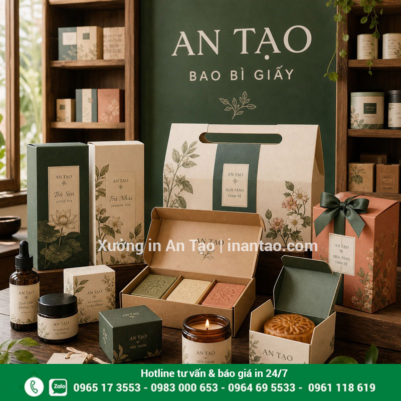 Ứng dụng in hộp giấy cho nhiều ngành hàng Hộp giấy cho trà, mỹ phẩm, bánh, xà phòng và quà tặng