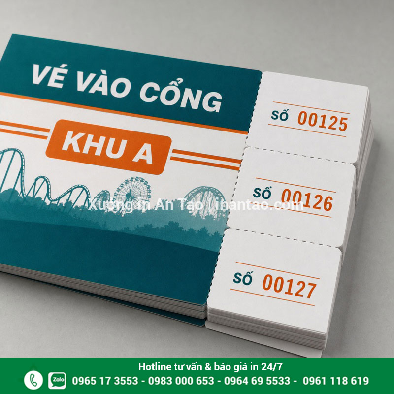 Vé sự kiện có cuống răng cưa và số nhảy Vé sự kiện có cuống xé và dãy số nhảy liên tiếp