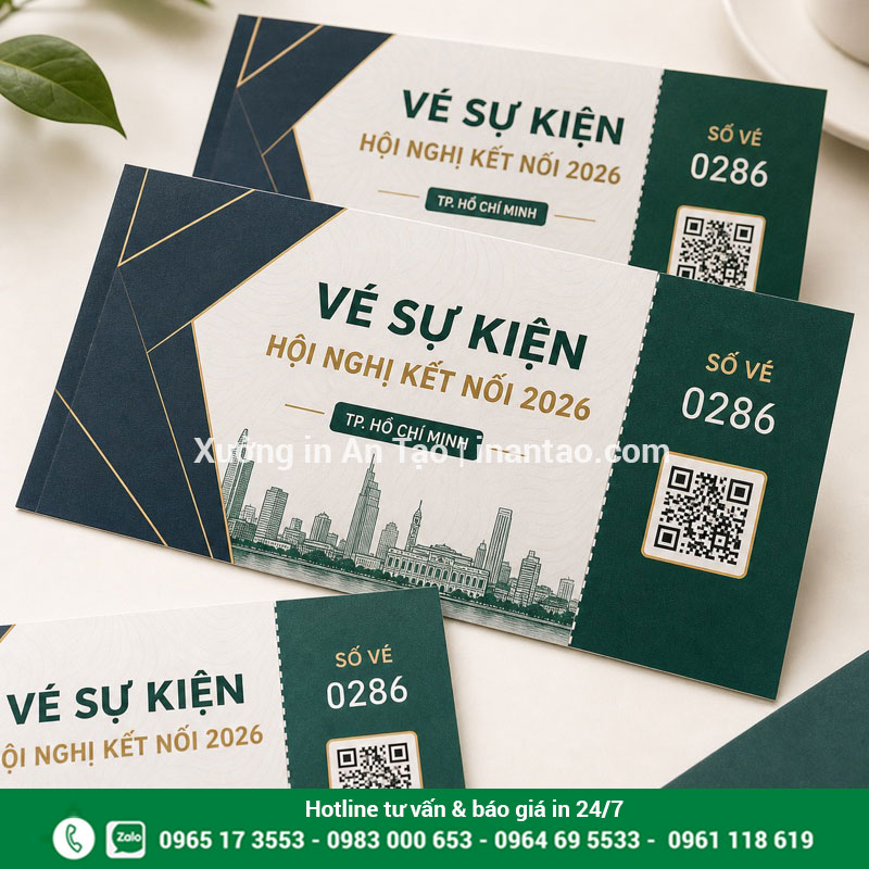 Vé sự kiện thiết kế theo yêu cầu tại TP HCM Mẫu vé sự kiện có cuống và QR code in sắc nét tại indecaltemnhan.com